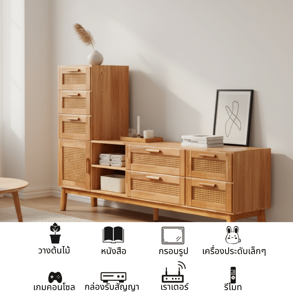 ตู้วางทีวี EVERGREEN FURNITURE รุ่น GL-18-FWR-4-38 ไม้ยางพารา สีไม้ธรรมชาติ_4