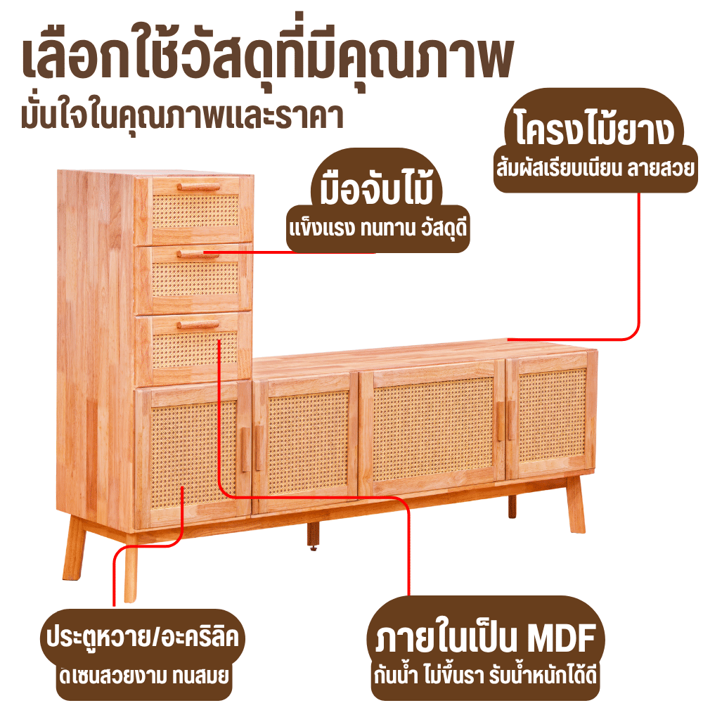 ตู้วางทีวี EVERGREEN FURNITURE รุ่น GL-18-FWR-4-32 ไม้ยางพารา สีไม้ธรรมชาติ_4