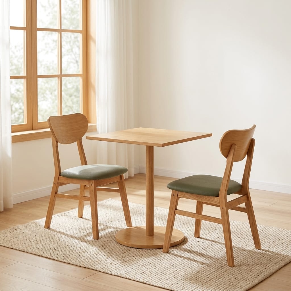 ชุดโต๊ะอาหาร 2 ที่นั่ง EVERGREEN FURNITURE รุ่น CT เบาะหนังสีมะกอกโอลีฟ สีไม้ธรรมชาติ_3