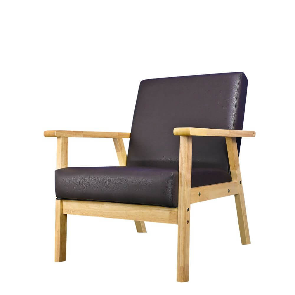 โซฟาไม้ยางพารา 1 ที่นั่ง EVERGREEN FURNITURE S-C-01 74*55*62 สีไม้ธรรมชาติ เบาะหนัง