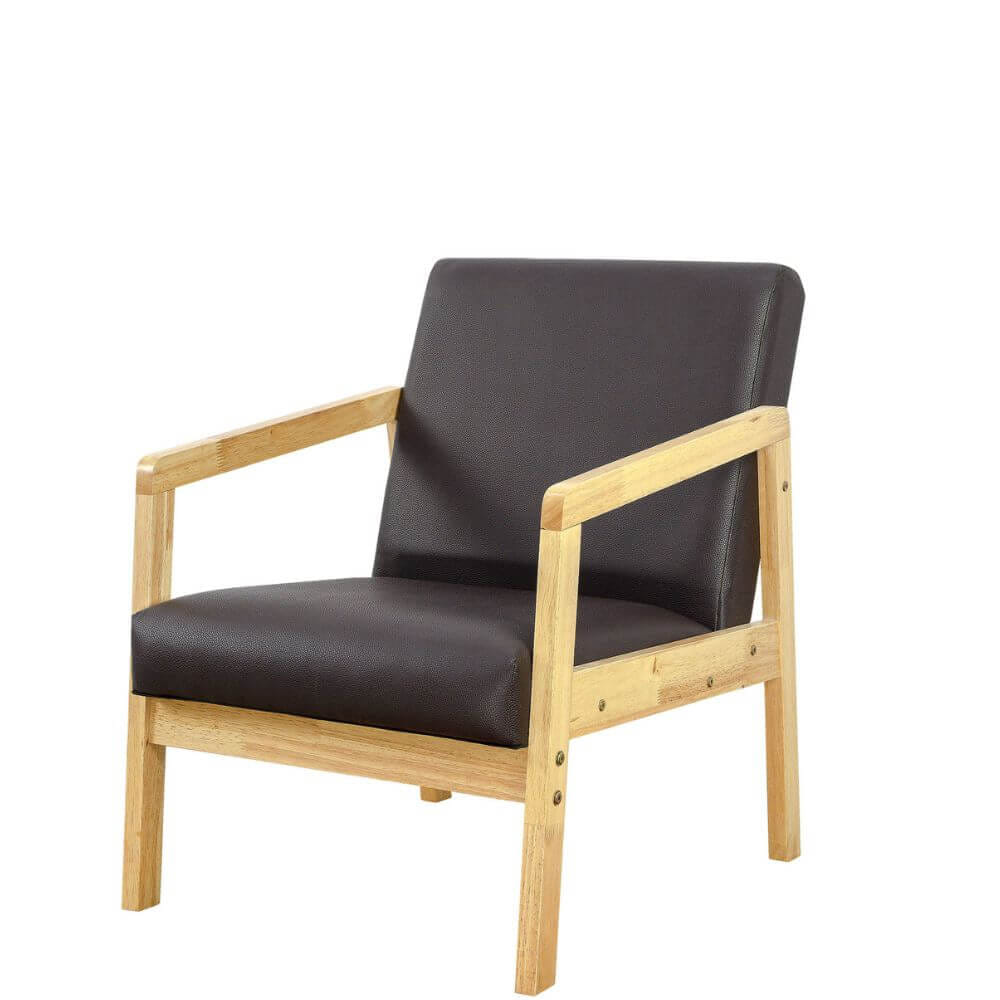 โซฟาไม้ยางพารา 1 ที่นั่ง EVERGREEN FURNITURE S-M-01 74*55*62 เบาะหนัง ไม้สีธรรมชาติ
