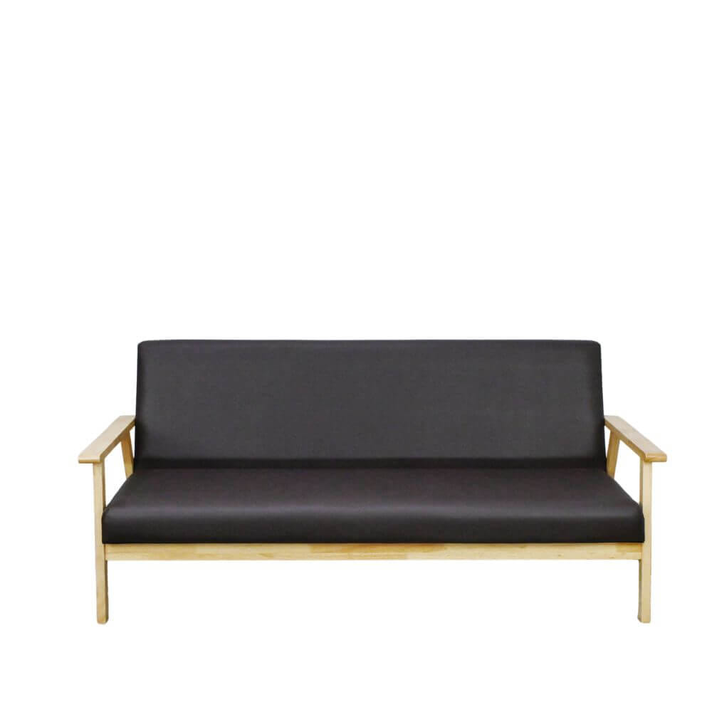 โซฟาไม้ยางพารา 3 ที่นั่ง EVERGREEN FURNITURE S-C-03 150*62*72 ไม้สีธรรมชาติ เบาะหนังสีกรม_0