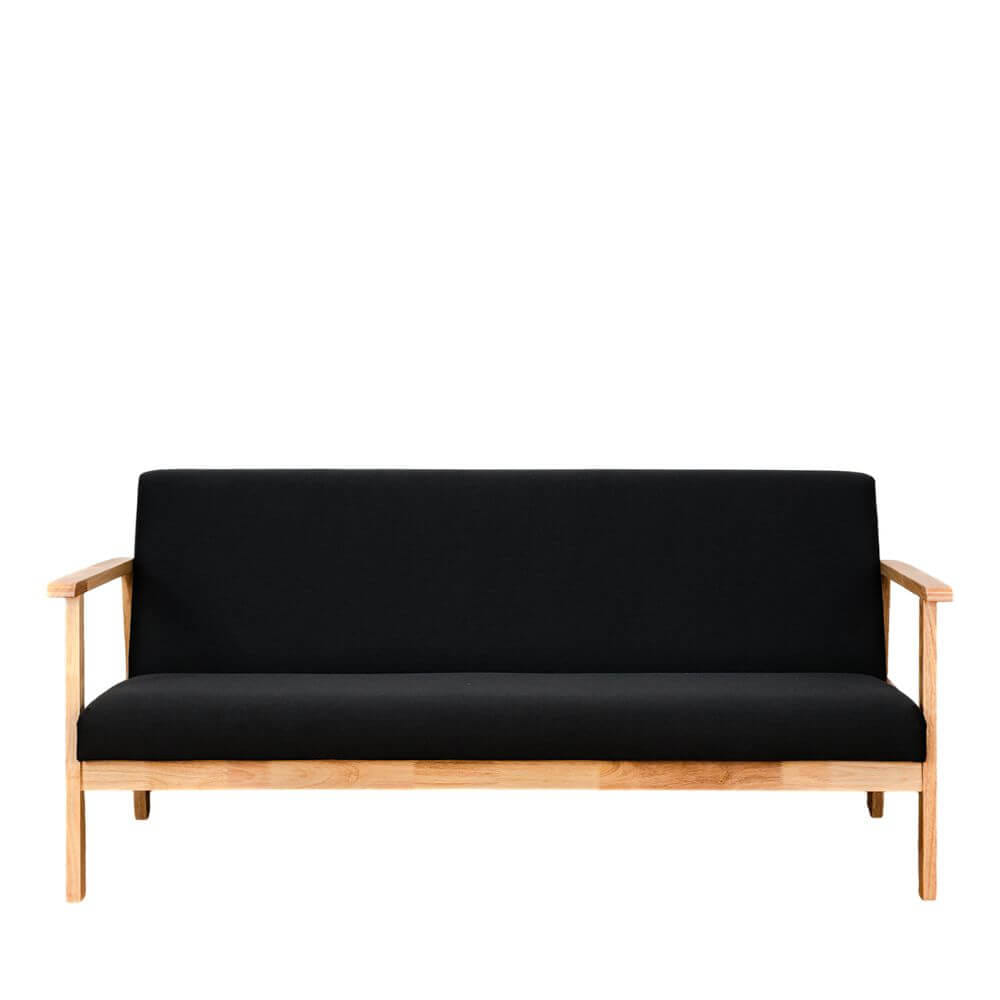 โซฟาไม้ยางพารา 3 ที่นั่ง EVERGREEN FURNITURE S-NC-03 150*62*72 ไม้สีธรรมชาติ เบาะผ้าสีดำ_0