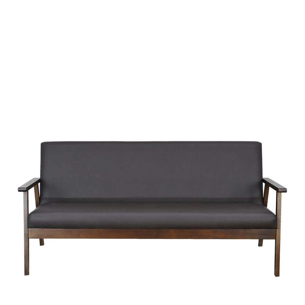 โซฟาไม้ยางพารา 3 ที่นั่ง EVERGREEN FURNITURE S-C-03 150*62*72 ไม้สีน้ำตาลเข้ม เบาะหนังสีกรม_0