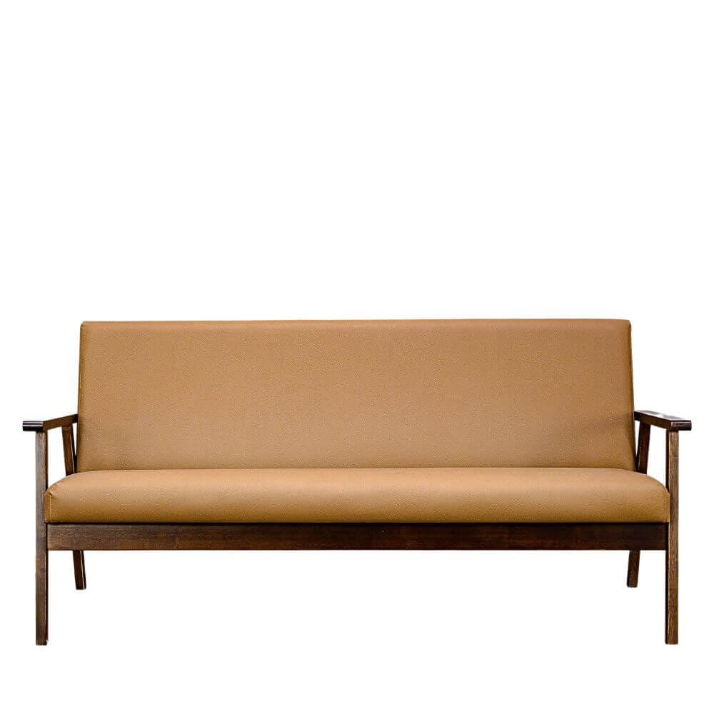 โซฟาไม้ยางพารา 3 ที่นั่ง EVERGREEN FURNITURE S-C-03 150*62*72 ไม้สีน้ำตาลเข้ม เบาะหนังสีน้ำตาล