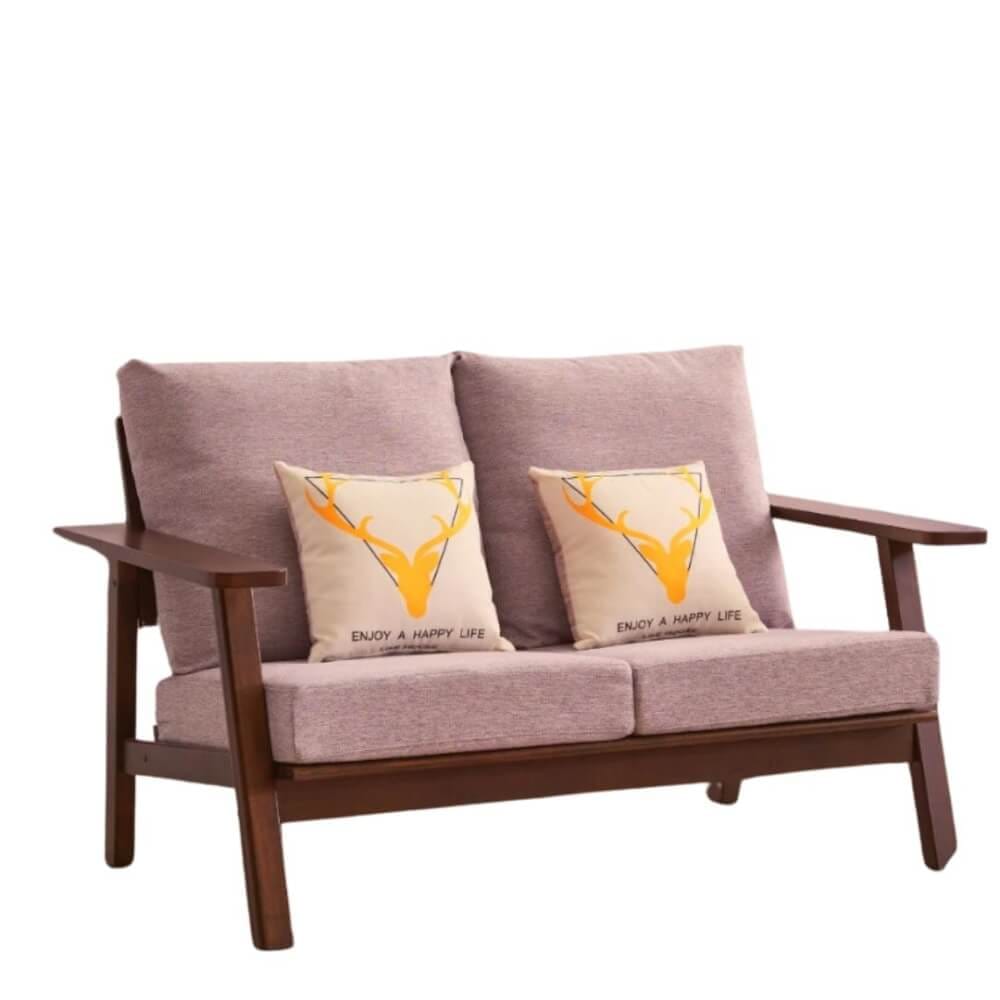 โซฟาไม้ยางพารา 2 ที่นั่ง EVERGREEN FURNITURE S-D  132X75X77 ซม.สีน้ำตาลเข้มเบาะสีเทา