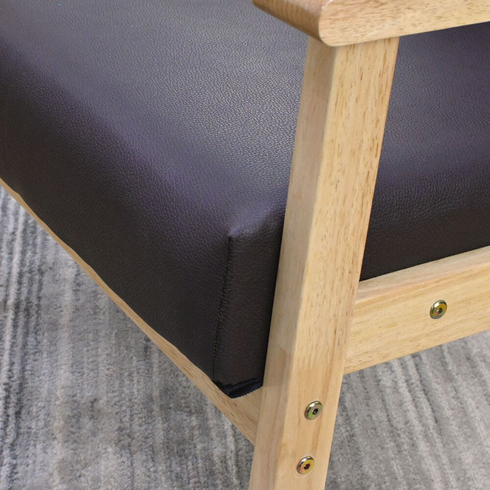 โซฟาไม้ยางพารา 3 ที่นั่ง EVERGREEN FURNITURE S-C-03 150*62*72 ไม้สีธรรมชาติ เบาะหนังสีกรม_1
