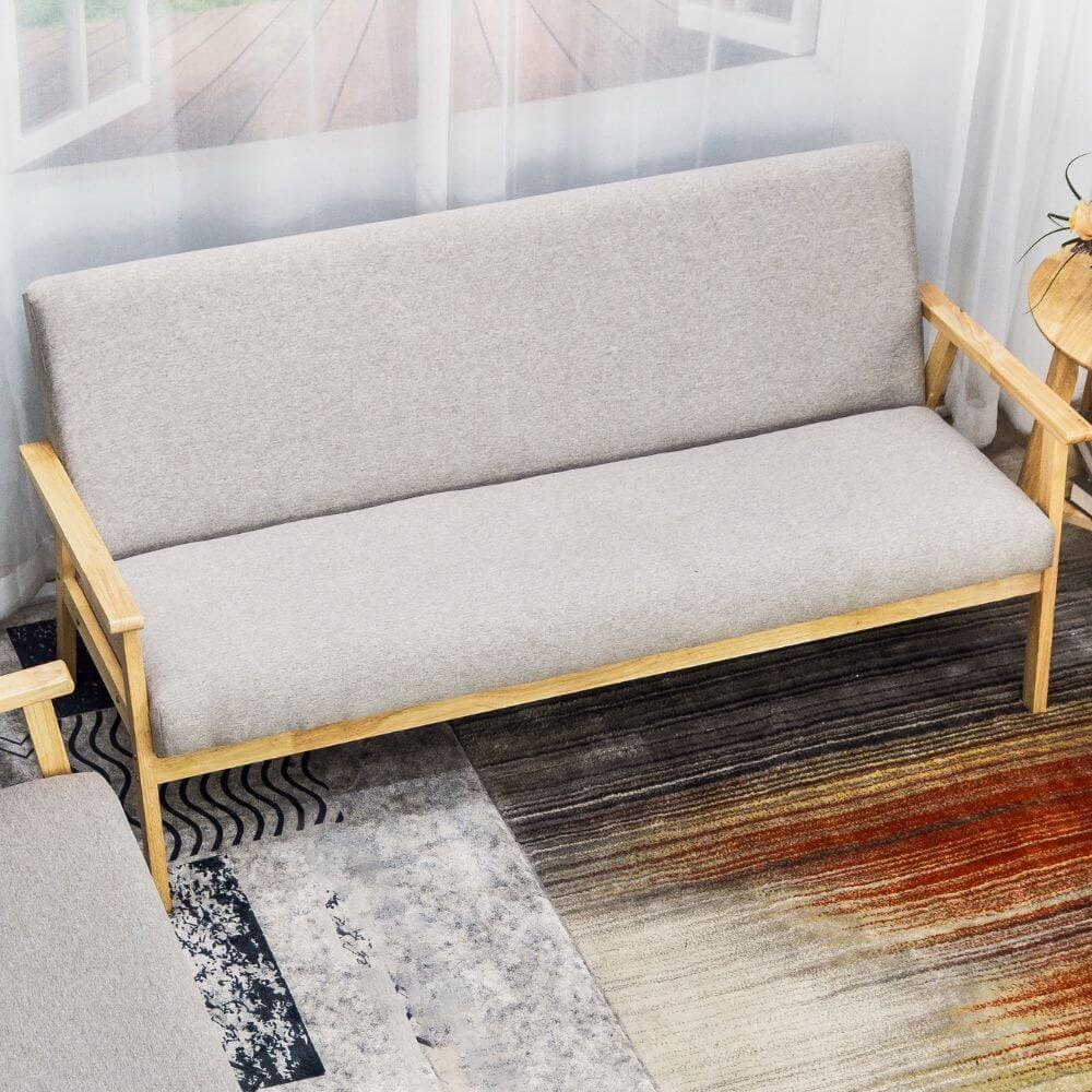 โซฟาไม้ยางพารา 3 ที่นั่ง EVERGREEN FURNITURE S-C-03 150*62*72 ไม้สีธรรมชาติ เบาะผ้าสีเทา_2