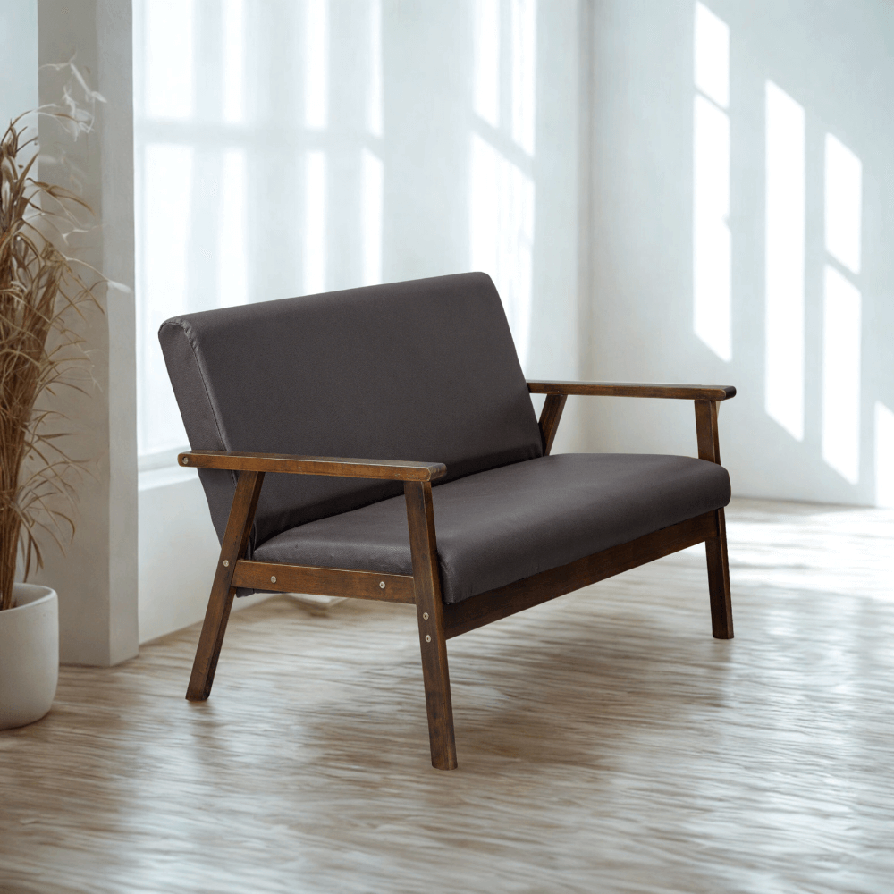 โซฟาไม้ยางพารา 2 ที่นั่ง EVERGREEN FURNITURE S-C-02 100*62*72 ไม้สีน้ำตาลเข้ม เบาะหนัง_4