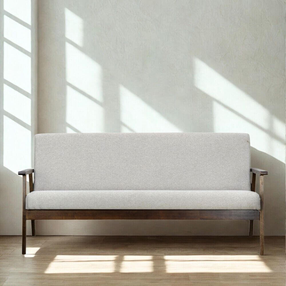 โซฟาไม้ยางพารา 3 ที่นั่ง EVERGREEN FURNITURE S-C-03 150*62*72 ไม้สีน้ำตาลเข้ม เบาะผ้าสีเทา_4
