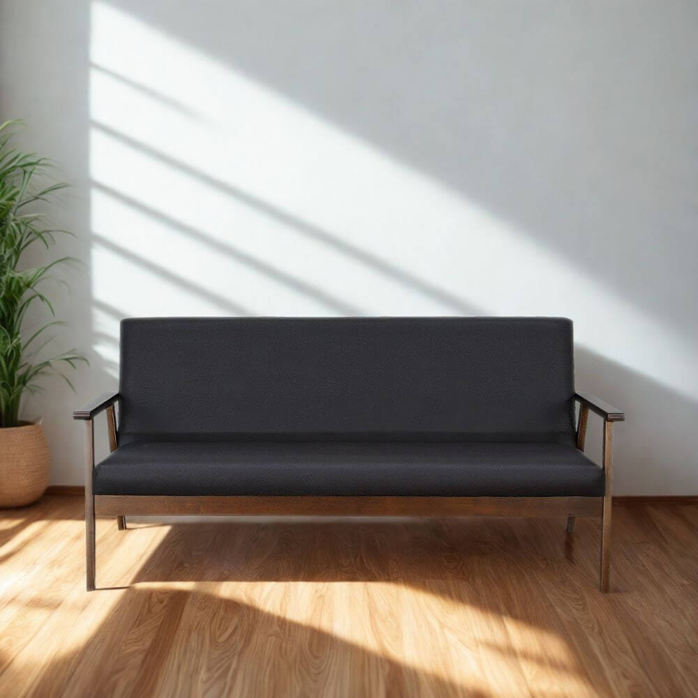 โซฟาไม้ยางพารา 3 ที่นั่ง EVERGREEN FURNITURE S-C-03 150*62*72 ไม้สีน้ำตาลเข้ม เบาะหนังสีกรม_3