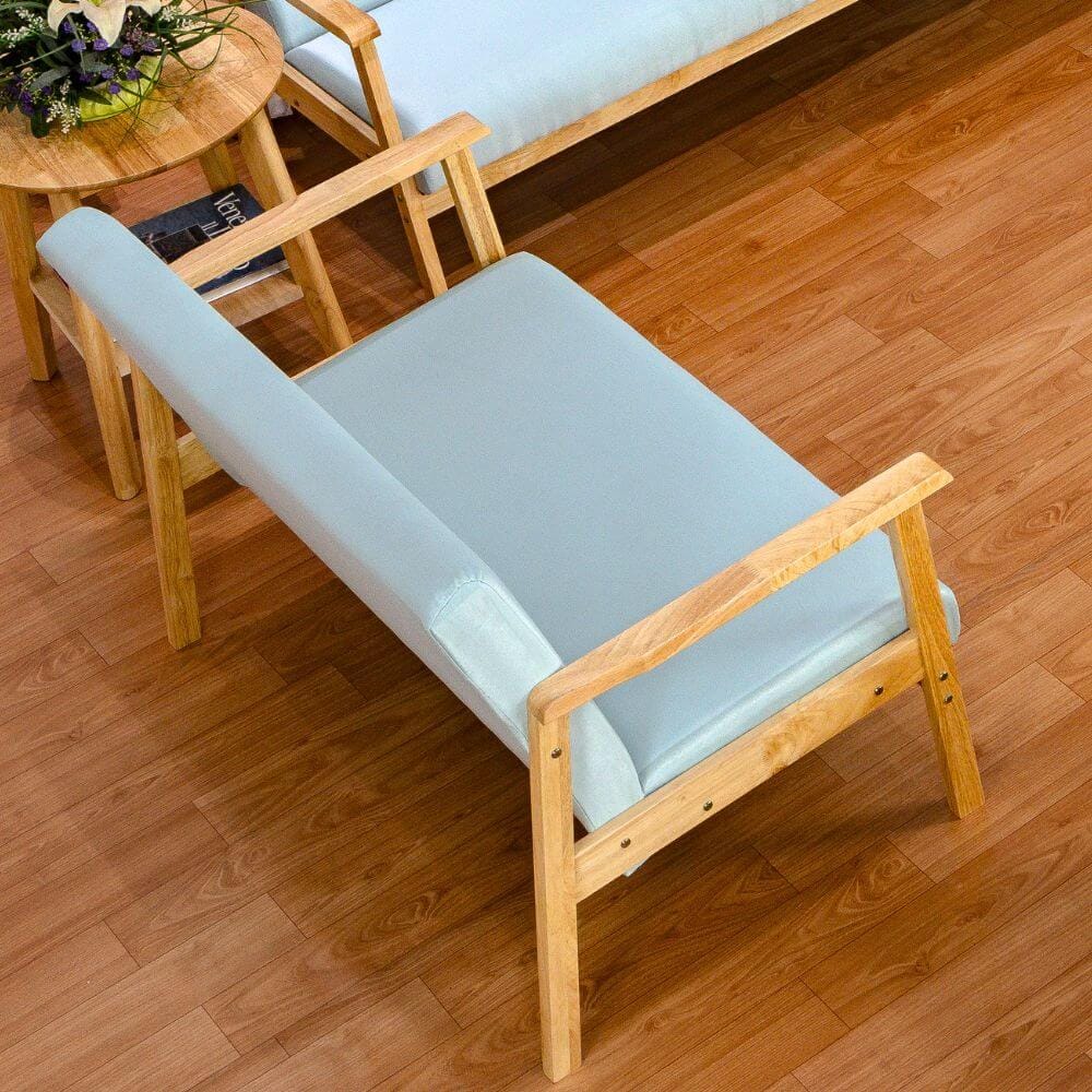 โซฟาไม้ยางพารา 2 ที่นั่ง EVERGREEN FURNITURE S-NC-02 100*62*72 ไม้สีธรรมชาติ เบาะผ้าสีฟ้า_1