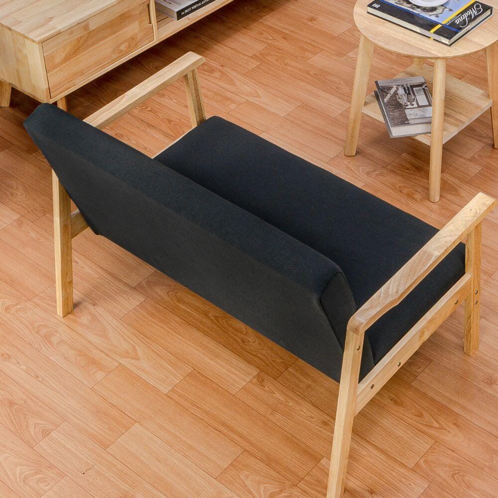 โซฟาไม้ยางพารา 2 ที่นั่ง EVERGREEN FURNITURE S-NC-02 100*62*72 ไม้สีธรรมชาติ เบาะผ้าสีดำ_2