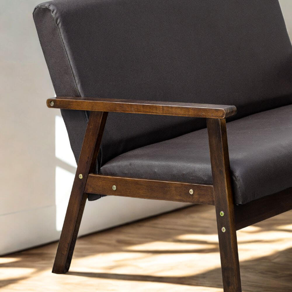 โซฟาไม้ยางพารา 3 ที่นั่ง EVERGREEN FURNITURE S-C-03 150*62*72 ไม้สีน้ำตาลเข้ม เบาะหนังสีกรม_1