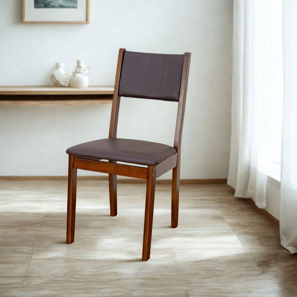 เก้าอี้ทานข้าวไม้ยางพารา EVERGREEN FURNITURE CC1 46X42X89 CM ไม้สีน้ำตาลเข้ม เบาะหนังสีกรม