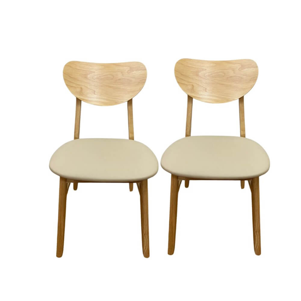 ชุดโต๊ะอาหาร 4 ที่นั่ง EVERGREEN FURNITURE สีไม้ธรรมชาติ เก้าอี้ 2 ตัว เบาะหนังสีครีม + ม้านั่ง 1 ตัว_3