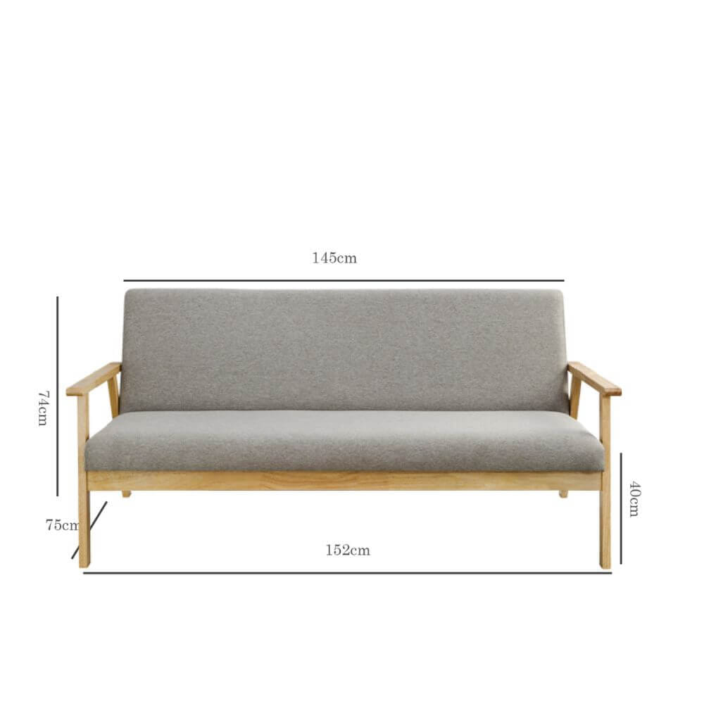 โซฟาไม้ยางพารา 3 ที่นั่ง EVERGREEN FURNITURE S-C-03 150*62*72 ไม้สีธรรมชาติ เบาะผ้าสีเทา_4