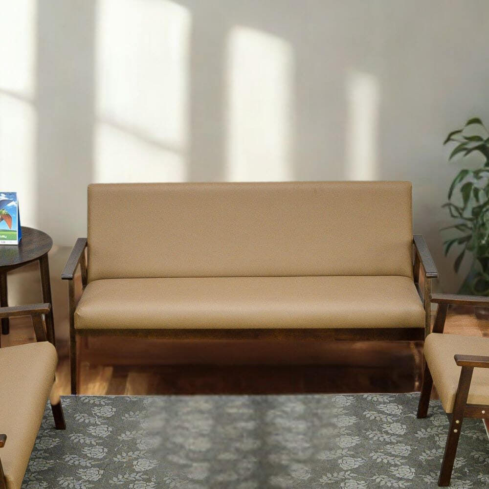 โซฟาไม้ยางพารา 3 ที่นั่ง EVERGREEN FURNITURE S-C-03 150*62*72 ไม้สีน้ำตาลเข้ม เบาะหนังสีน้ำตาล_2