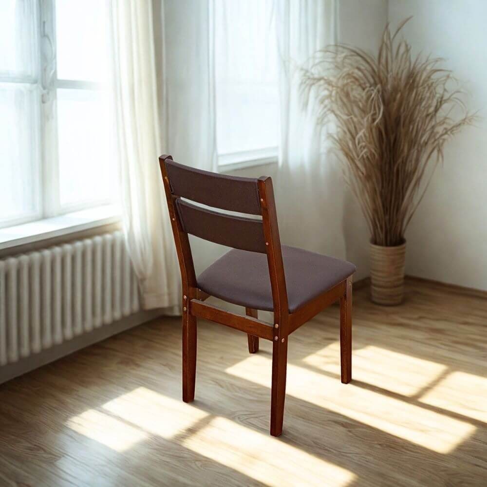 เก้าอี้ทานข้าวไม้ยางพารา EVERGREEN FURNITURE CC2 46X42X89 CM ไม้สีน้ำตาลเข้ม เบาะหนังสีกรม 4 ตัว / กล่อง