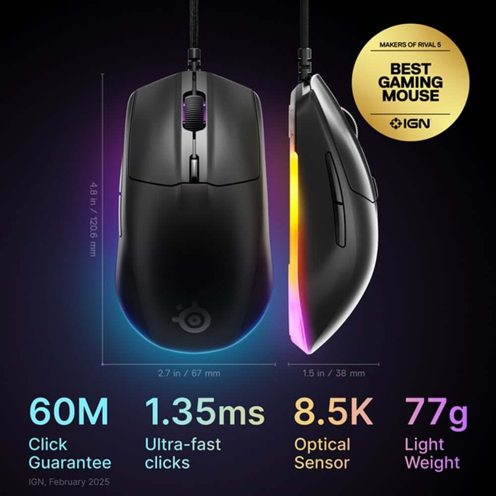 เมาส์เกมมิ่ง STEELSERIES RIVAL 3 GEN 2 สีดำ_1