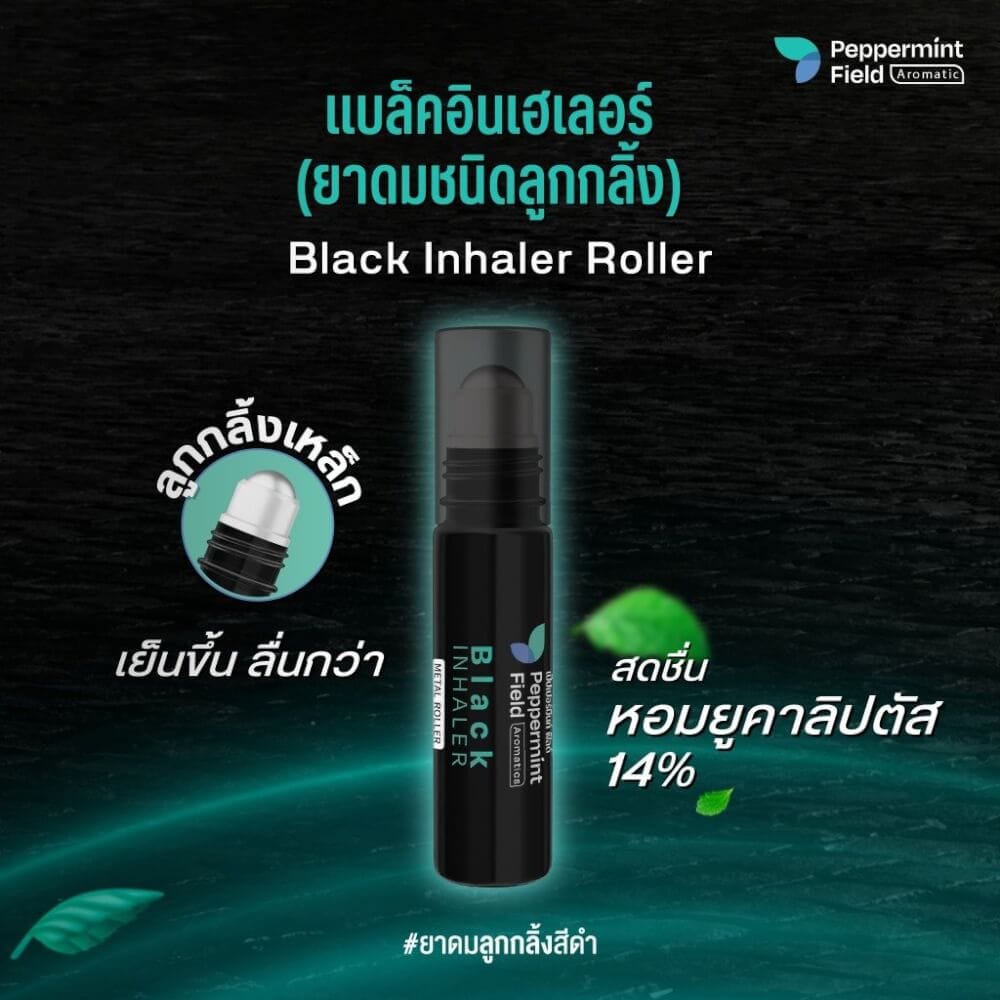แบล็คโรเลอร์ เป๊ปเปอร์มิ้นท์ ฟิลด์ (ยาดมลูกกลิ้งสีดำ) ขนาด 5 ซีซี จำนวน 24 ชิ้น