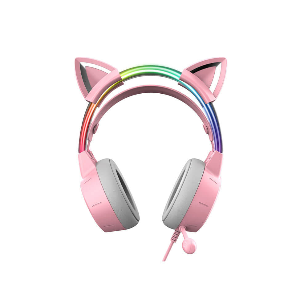 หูฟังเกมมิ่ง ONIKUMA X15 PRO CAT EARS RGB LIGHT DOUBLE-HEAD BEAM - สีชมพู_1