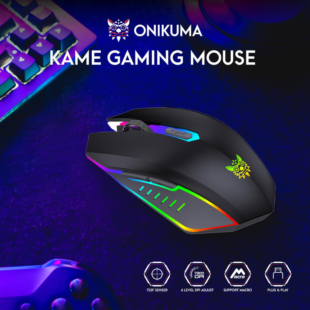 เมาส์เกมมิ่ง ONIKUMA KAME ออฟติคอล ความแม่นยำสูงปรับ DPI 1200 - 7200 มีแสงไฟ RGB_1