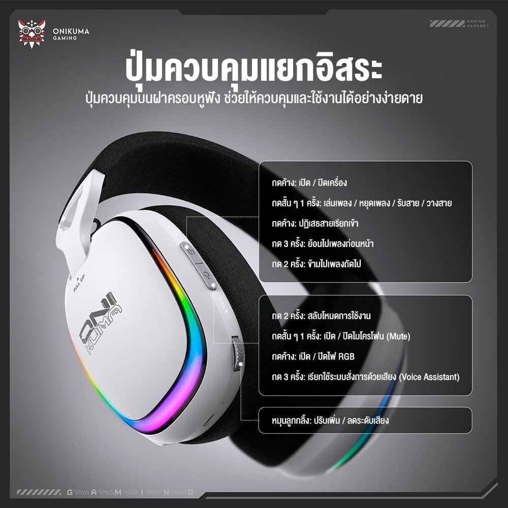 หูฟังเกมมิ่งไร้สาย ONIKUMA GT805 - ขาว