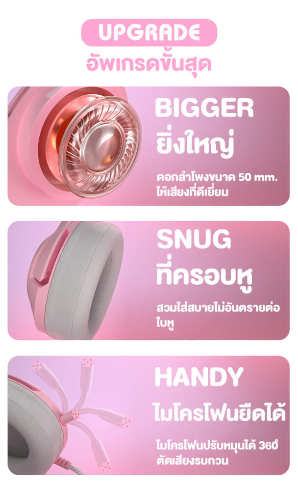 หูฟังเกมมิ่ง ONIKUMA K9 CAT EARS GAMING HEADSET - สีชมพู (7.1)_3