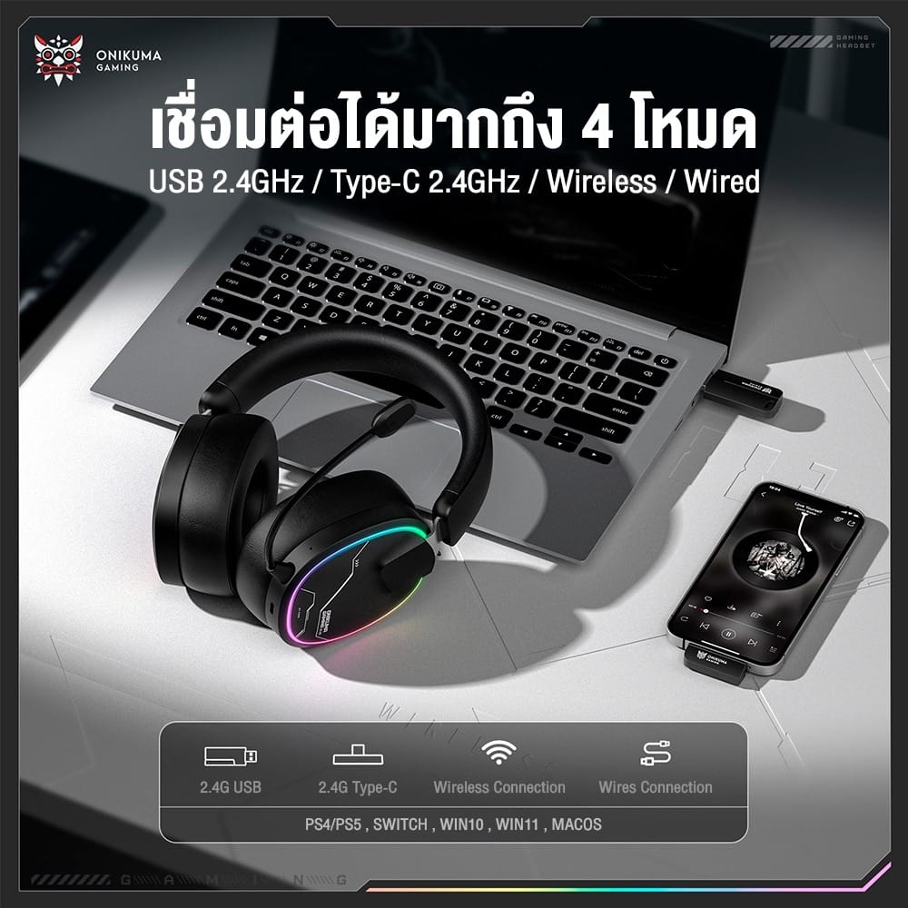 หูฟังเกมมิ่ง ONIKUMA GT836 - ดำ