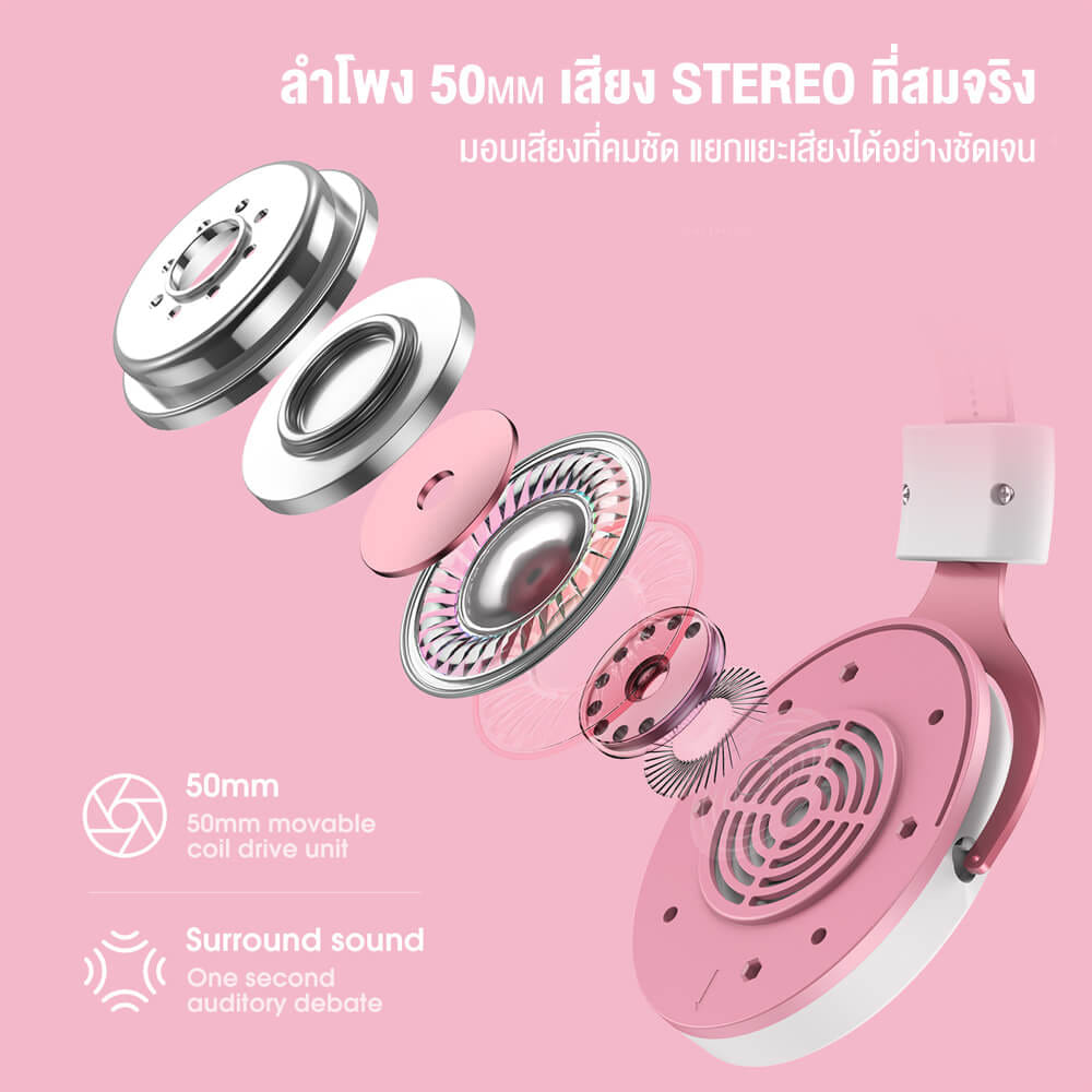 หูฟังเกมมิ่ง ONIKUMA X10 CAT EARS GAMING HEADSET - สีขาว_4