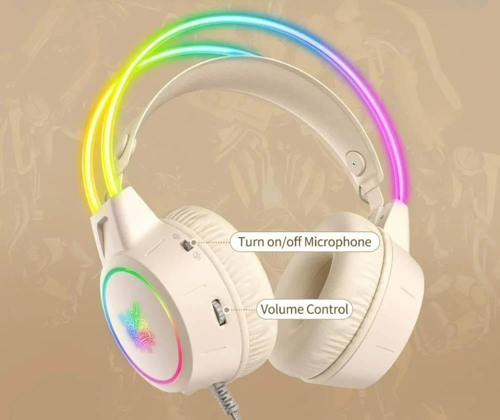 หูฟังเกมมิ่ง ONIKUMA X15 PRO RGB LIGHT DOUBLE-HEAD BEAM GAMING HEADSET - สีงาช้าง_5