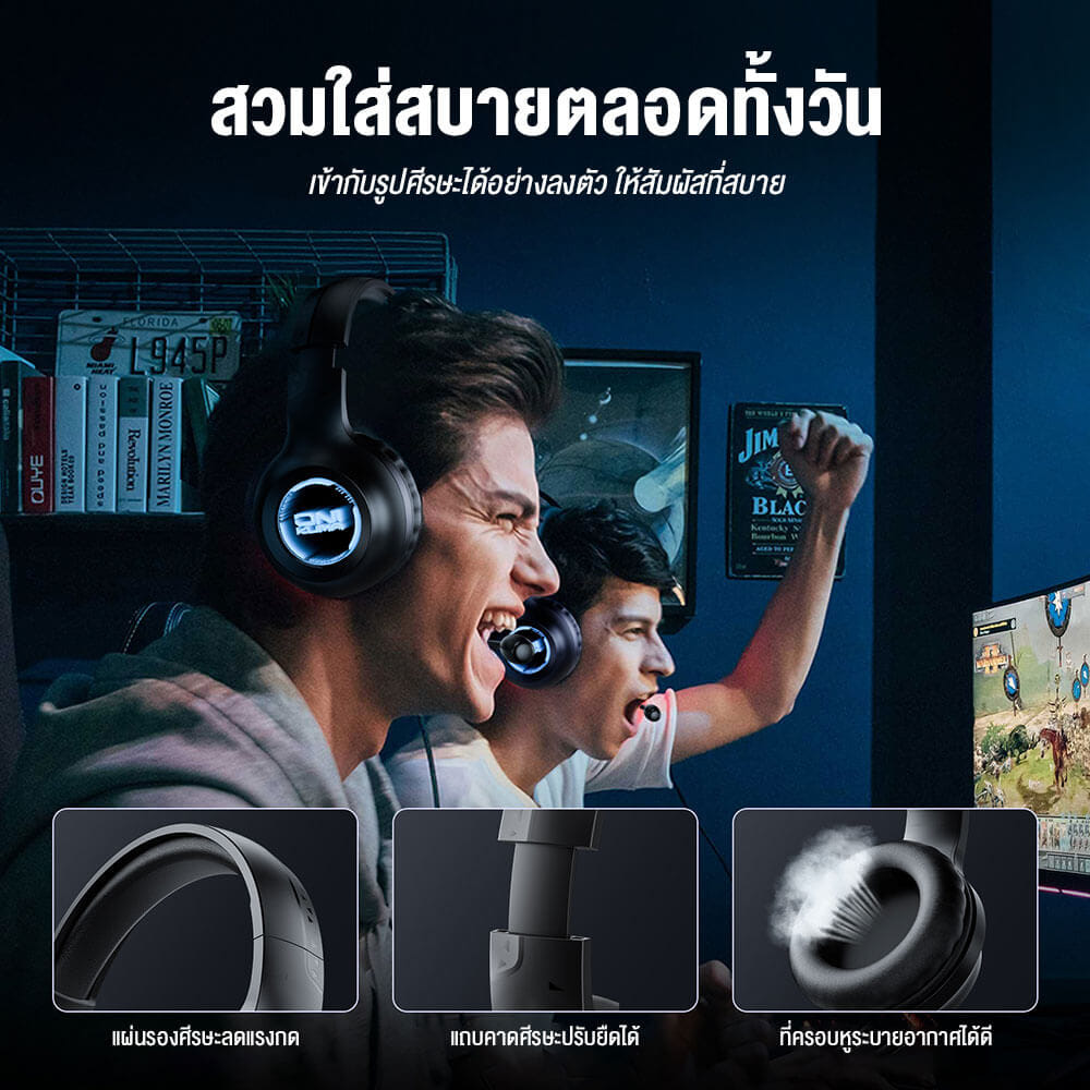 หูฟังเกมมิ่ง ONIKUMA X36 ABYSS LAMP EFFECT เอฟเฟกต์แสงไฟ ABYSS LAMP - สีดำ_9