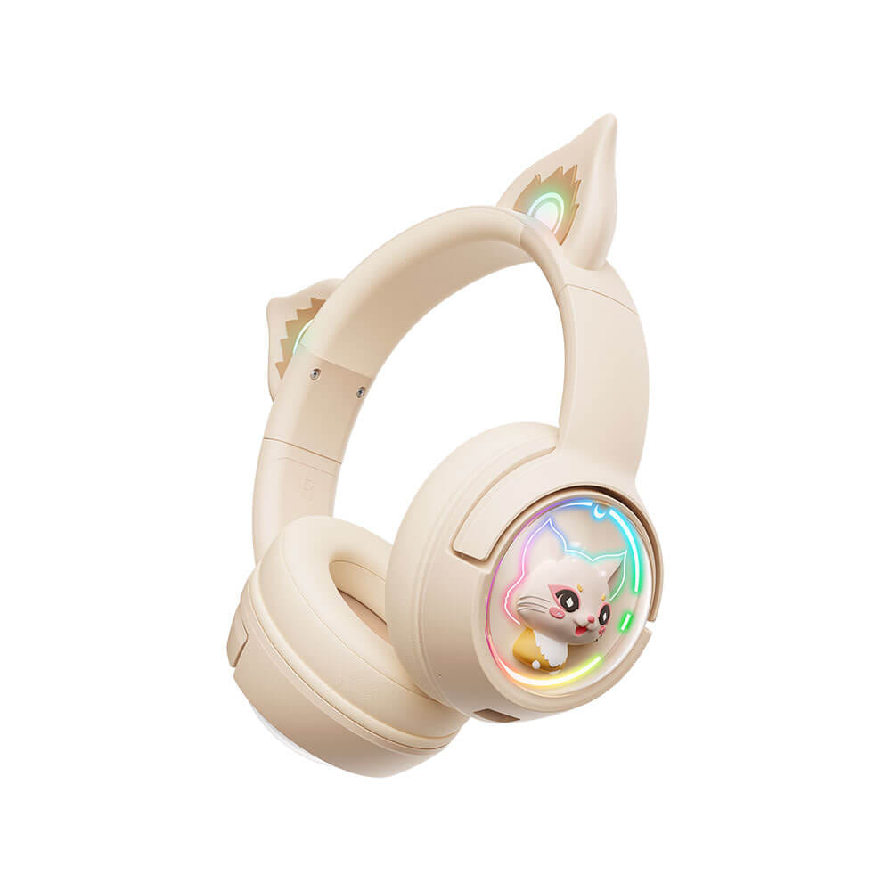 หูฟังเกมมิ่งไร้สาย ONIKUMA MEW มีหูแมวและแสงไฟ RGB - สีงาช้าง_0