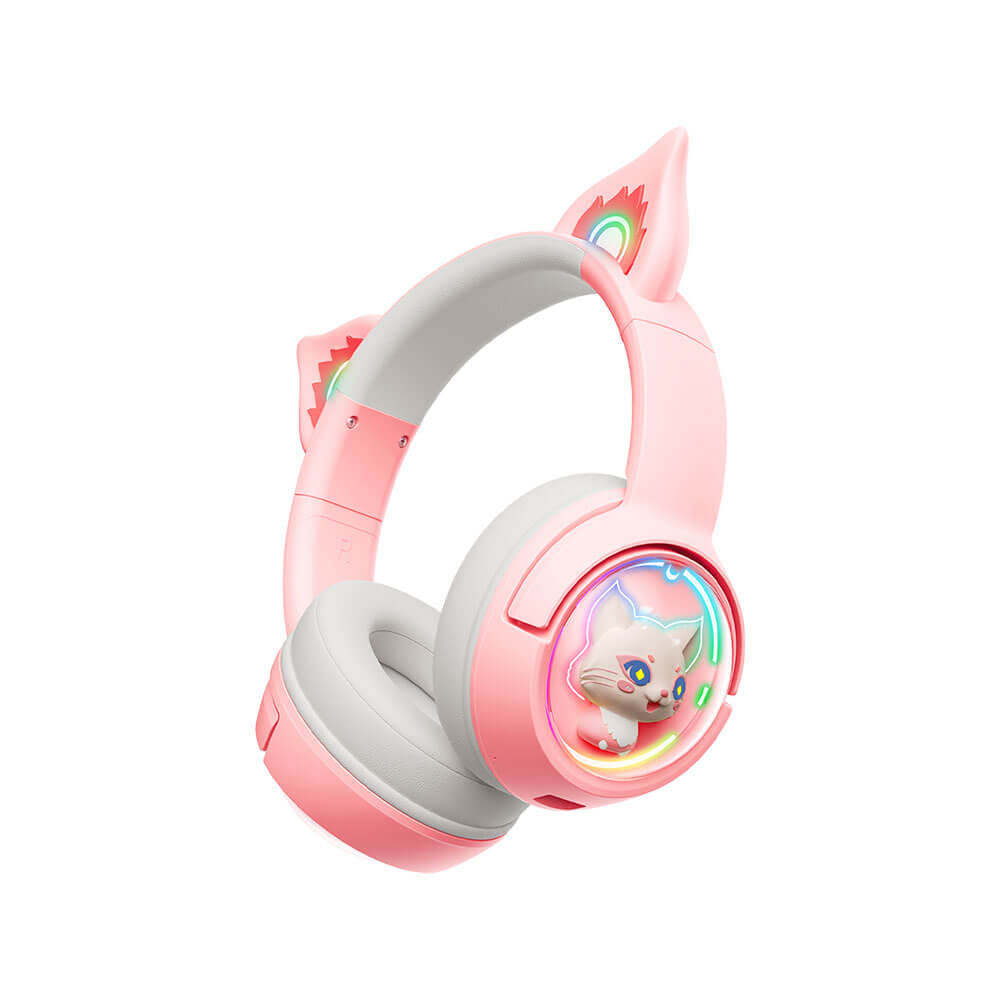 หูฟังเกมมิ่งไร้สาย ONIKUMA MEW มีหูแมวและแสงไฟ RGB - สีชมพู
