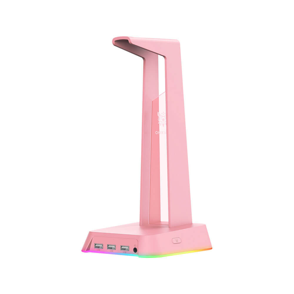 แท่นวางหูฟัง ONIKUMA YAMA RGB GAMING HEADPHONE STAND รองรับ USB-A 3 ช่อง และ AUX 3.5 มม. - สีชมพู