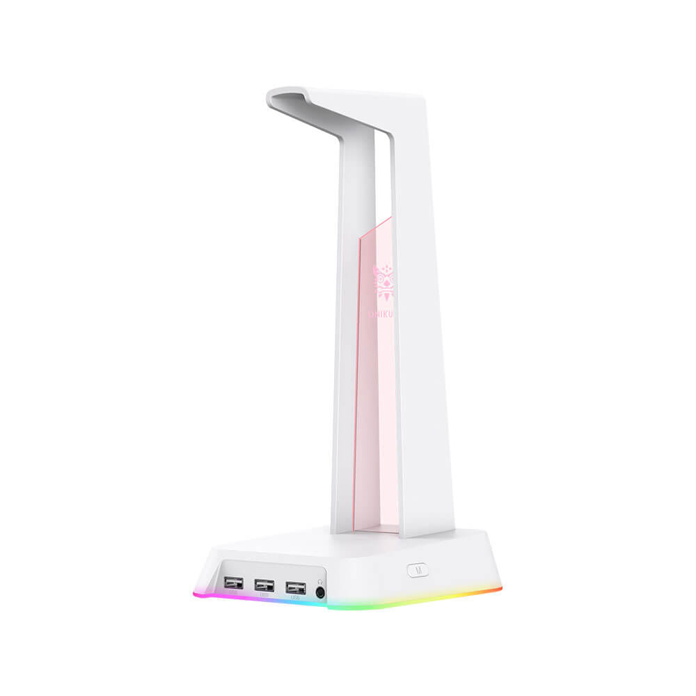 แท่นวางหูฟัง ONIKUMA YAMA RGB GAMING HEADPHONE STAND รองรับ USB-A 3 ช่อง และ AUX 3.5 มม. - สีขาว_0