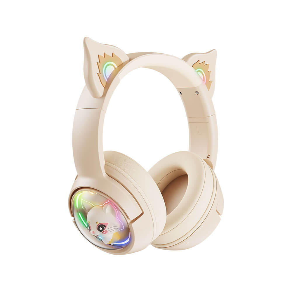 หูฟังเกมมิ่งไร้สาย ONIKUMA MEW มีหูแมวและแสงไฟ RGB - สีงาช้าง_1