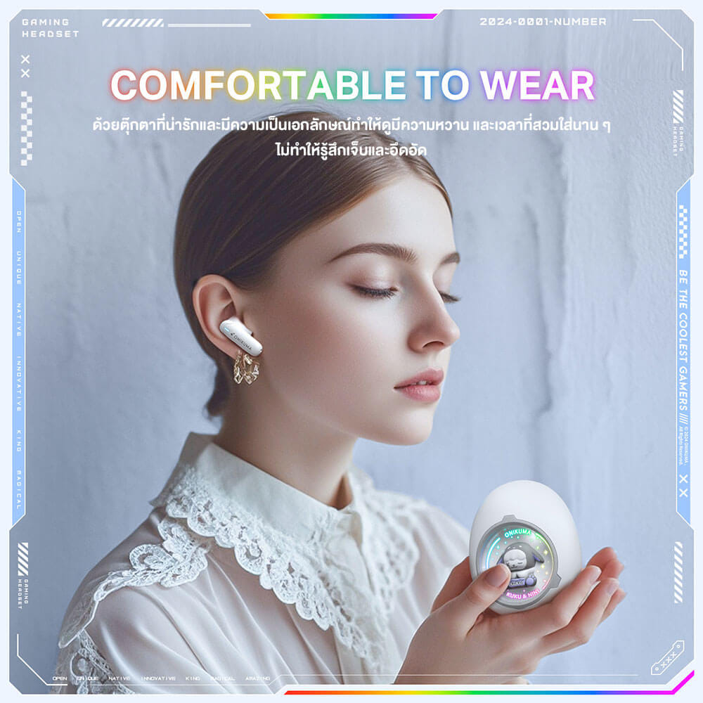 หูฟังเกมมิ่งไร้สาย ONIKUMA KUKU & NINI รูปทรงน่ารัก BLUETOOTH 5.3 - สีขาว_9