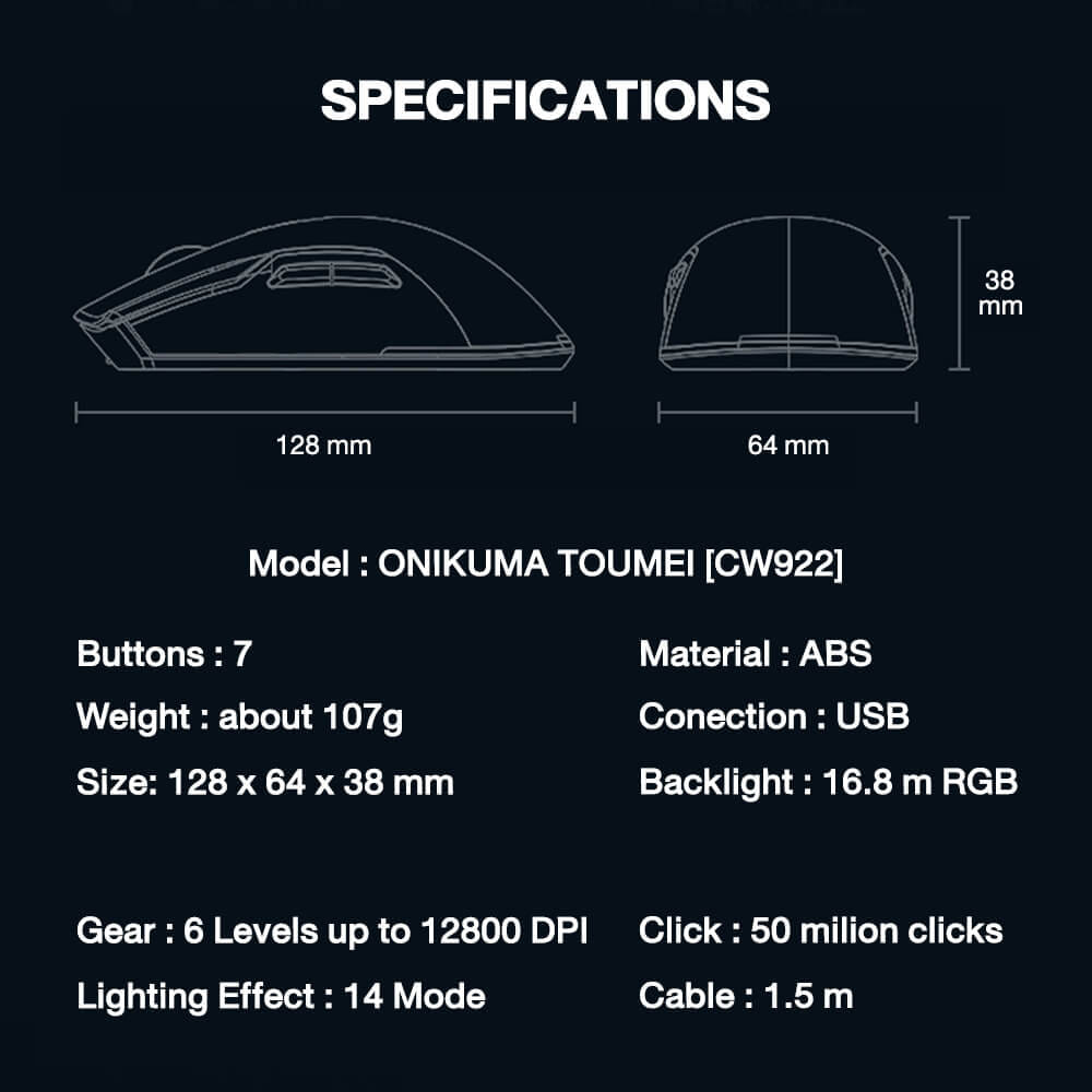 เมาส์เกมมิ่ง ONIKUMA TOUMEI FULL RGB GAMING MOUSE - สีดำ_10