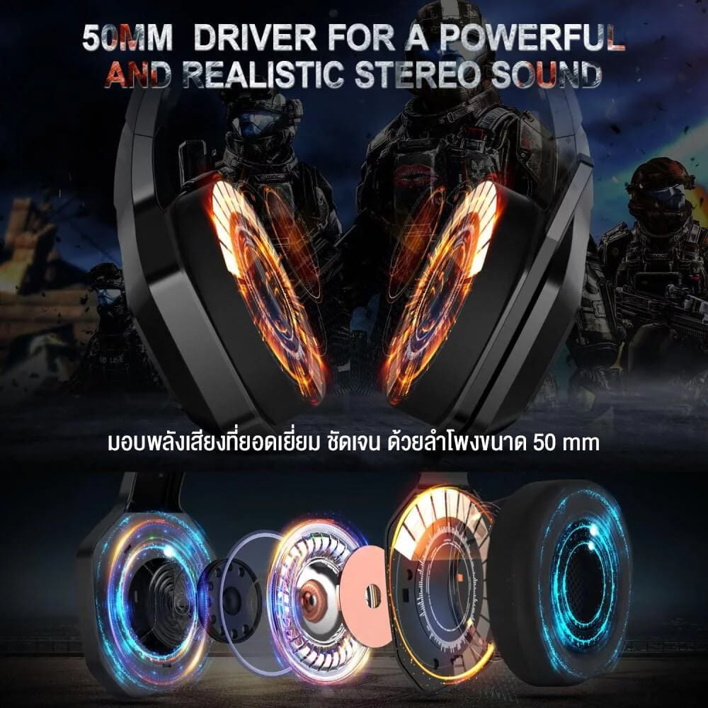 หูฟังเกมมิ่ง ONIKUMA K10 GAMING HEADSET - สีดำ_2