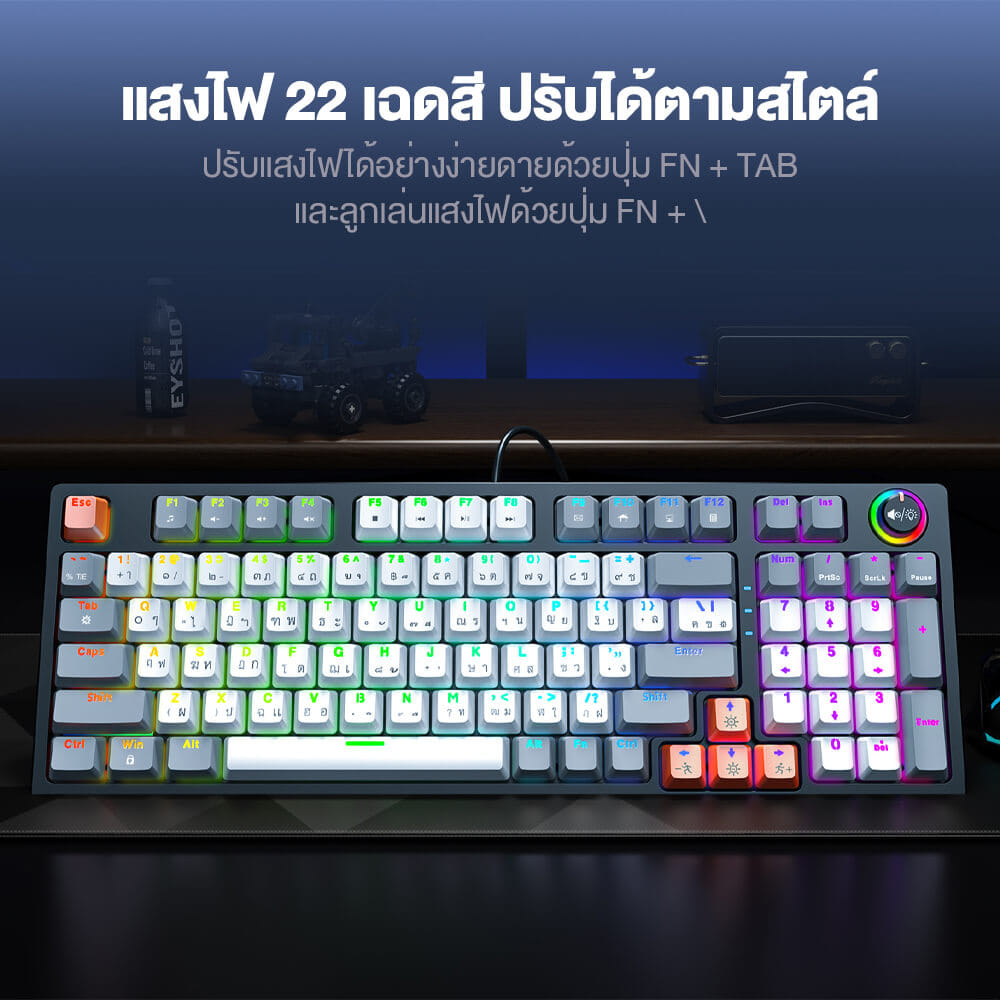 คีย์บอร์ดเกมมิ่ง ONIKUMA FUYU MECHANICAL GAMING KEYBOARD - สีเทา (RED SWITCH) (TH/EN)_2