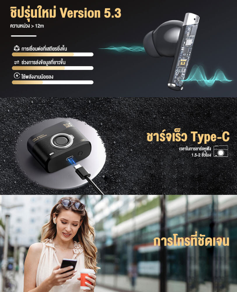 หูฟังเกมมิ่งไร้สาย ONIKUMA T18 รูปทรงสไตล์เรโทร BLUETOOTH 5.3 - สีดำ_3