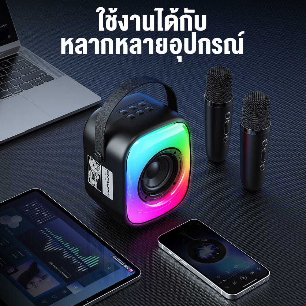 ลำโพงคาราโอเกะ ONIKUMA L7 BLUETOOTH KARAOKE SPEAKER พร้อมไมโครโฟน 2 อัน - สีดำ_3
