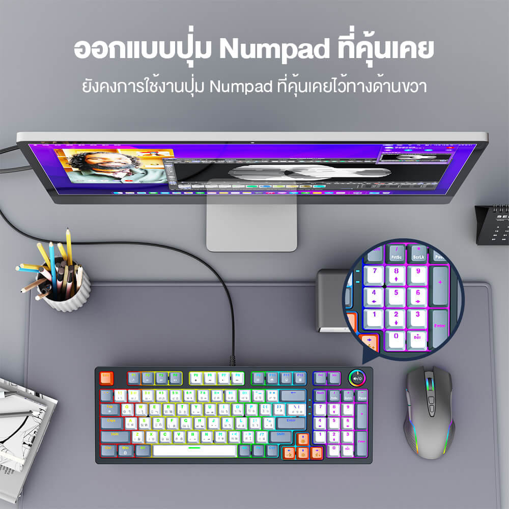 คีย์บอร์ดเกมมิ่ง ONIKUMA FUYU MECHANICAL GAMING KEYBOARD - สีเทา (RED SWITCH) (TH/EN)_4