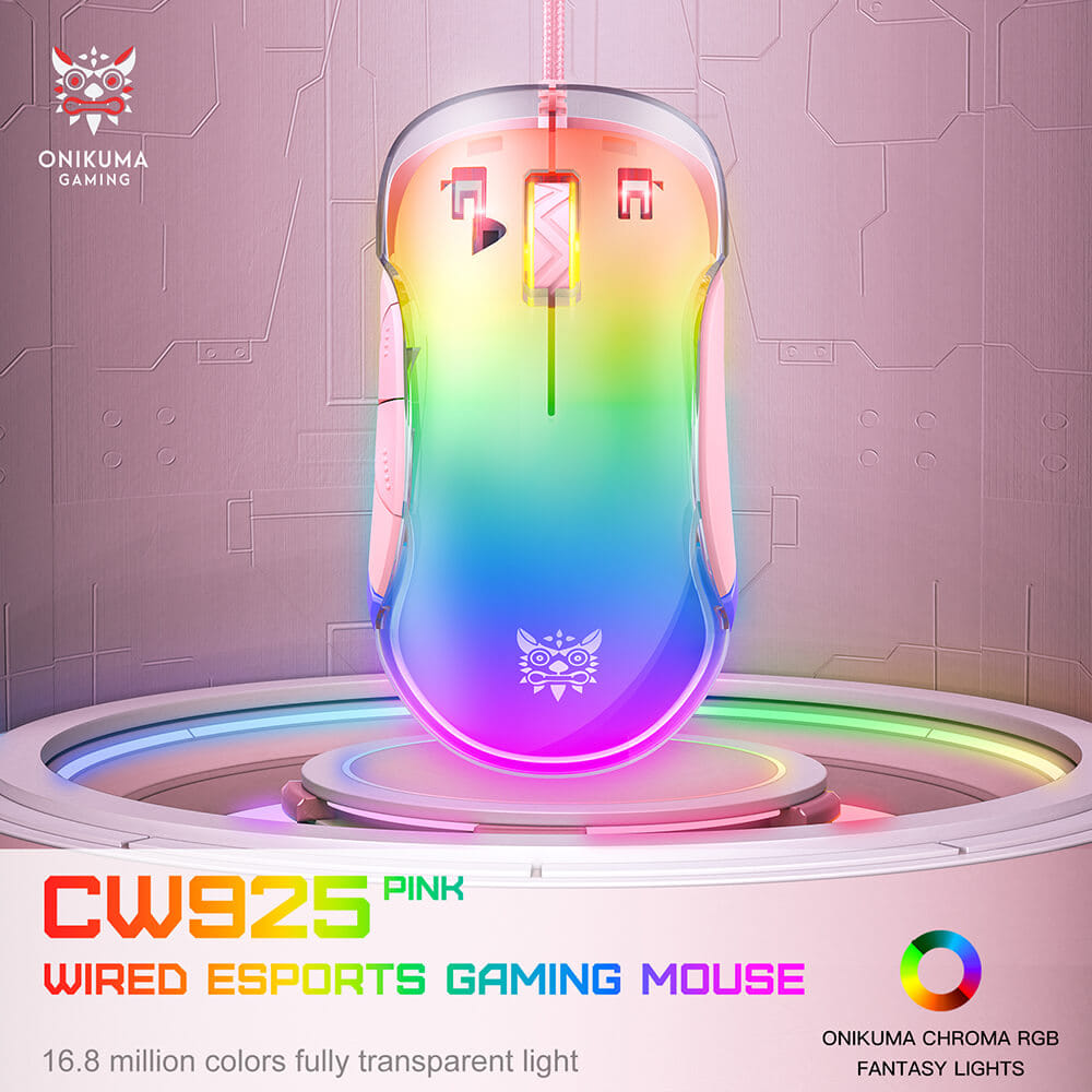 เมาส์เกมมิ่ง ONIKUMA CW925 RGB BACKLIT WIRED GAMING MOUSE - สีชมพู_4