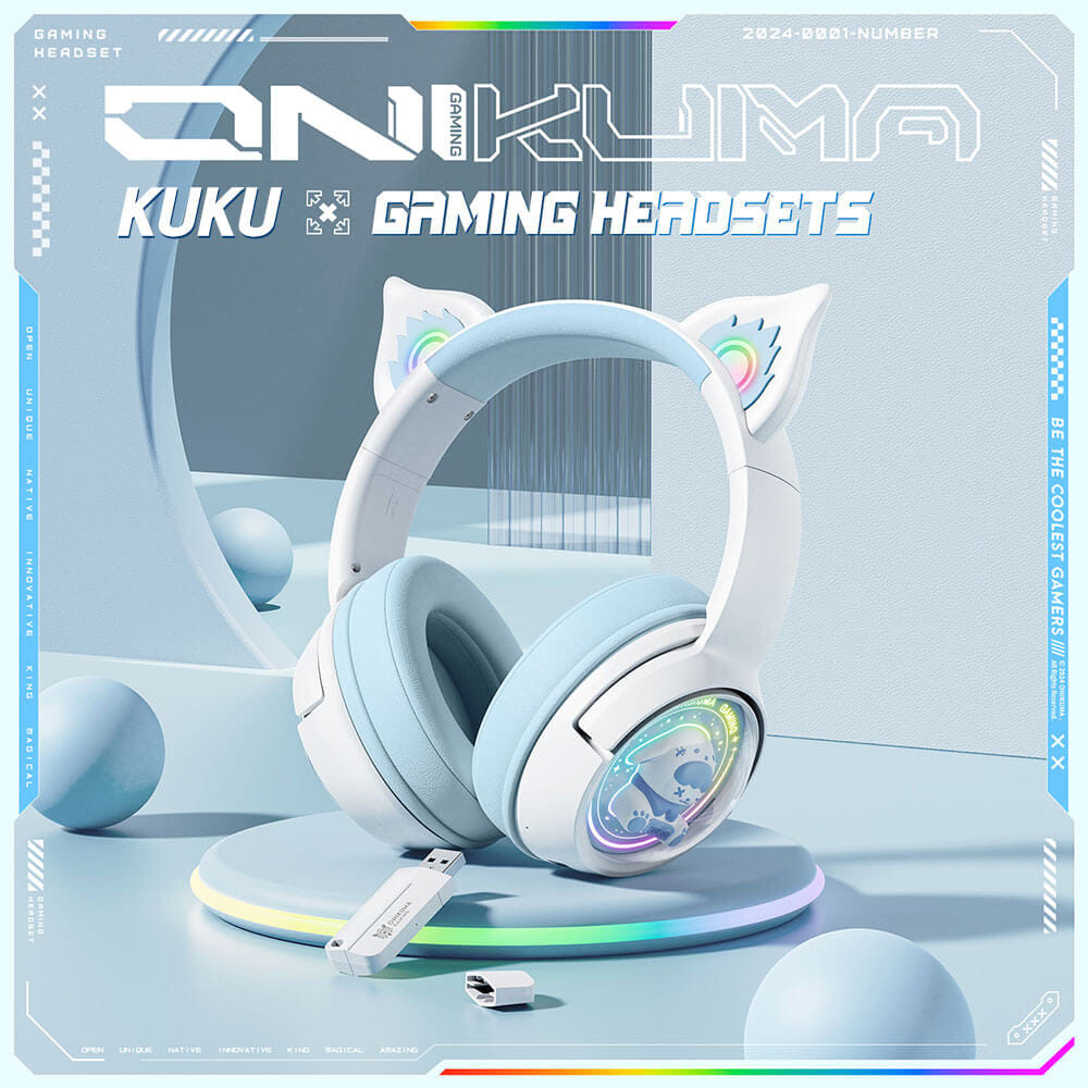 หูฟังเกมมิ่งไร้สาย ONIKUMA KUKU RABBIT GRADIENT เชื่อมต่อได้ 3 โหมด - ขาวฟ้า_5