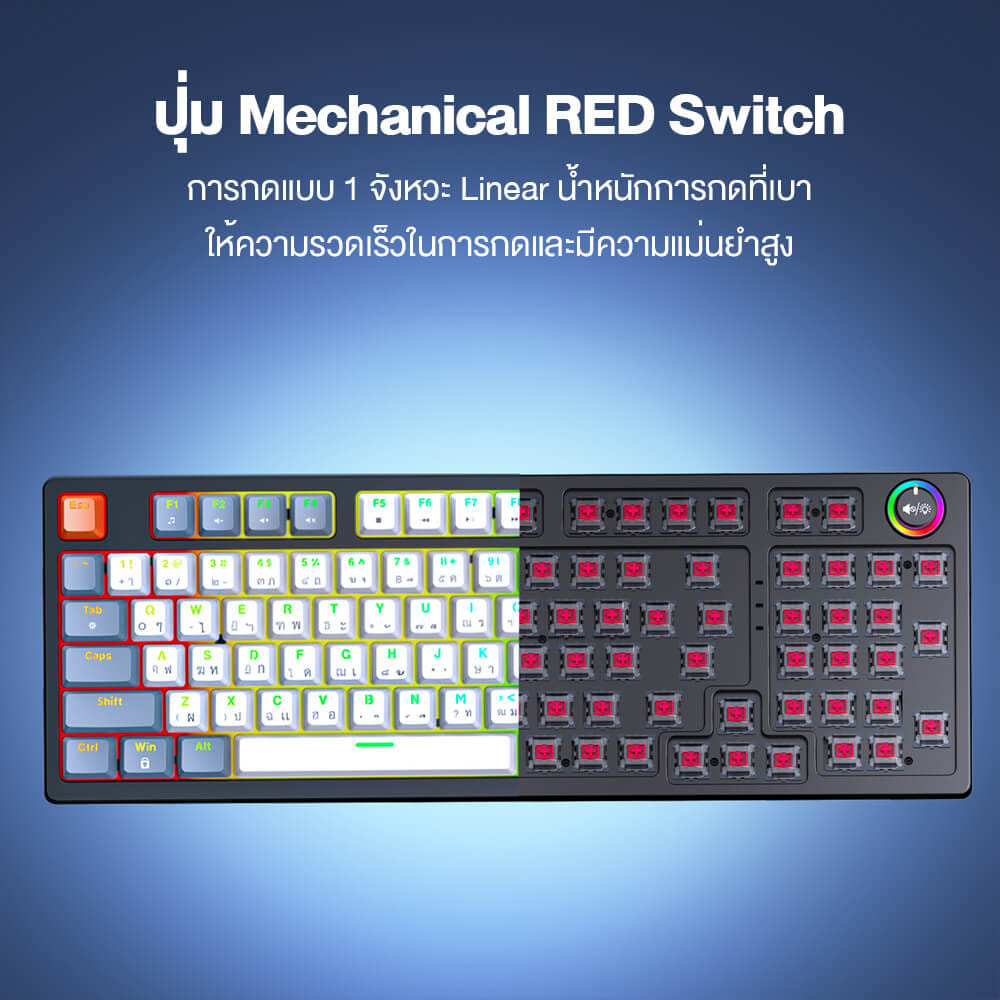 คีย์บอร์ดเกมมิ่ง ONIKUMA FUYU MECHANICAL GAMING KEYBOARD - สีเทา (RED SWITCH) (TH/EN)_5