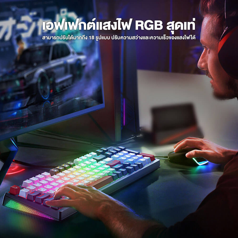 คีย์บอร์ดเกมมิ่งไร้สาย ONIKUMA AKI TRI-MODE GAMING KEYBOARD เชื่อมต่อได้ 3 โหมด - สีดำ (RED SWITCH) (TH/EN)_6