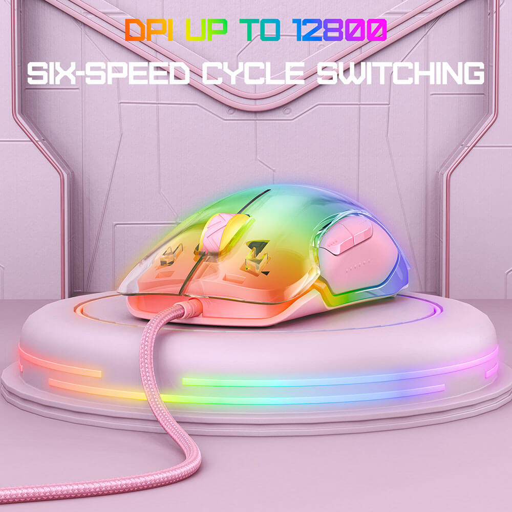 เมาส์เกมมิ่ง ONIKUMA CW925 RGB BACKLIT WIRED GAMING MOUSE - สีชมพู_7